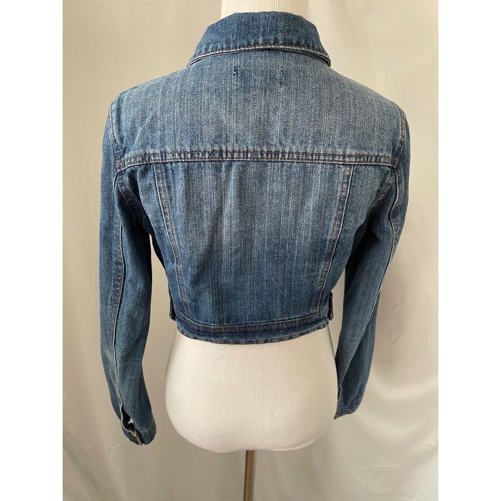 Ci Sono Medium Wash Snap Front Crop Denim Jacket - Picture 5 of 10
